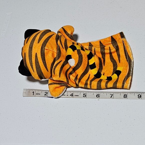 Tiger Hand Puppet 8 Inch Orange Striped Plush Stuffed Animal Toy Pretend Play - Picture 4 of 4